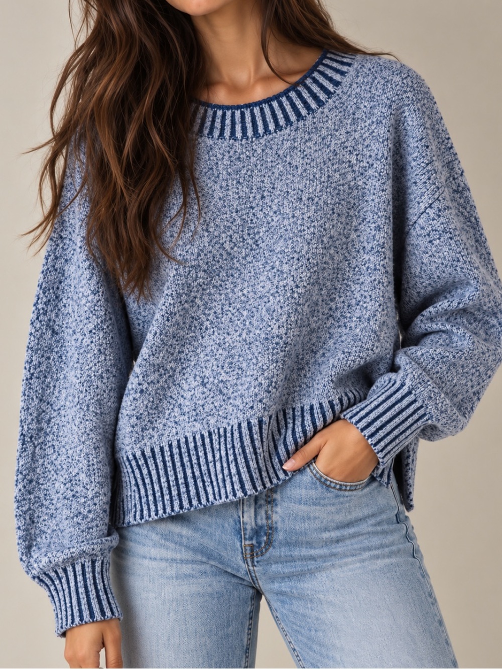 J. Crew Light Blue Marled Scoopneck Sweater
